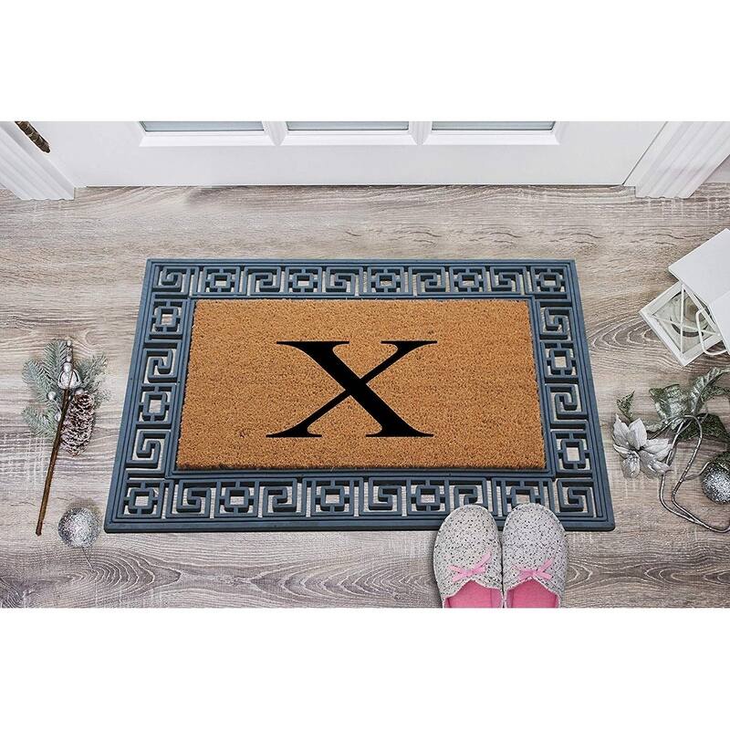 A1HC First Impressions Rubber and Coir Greek Key Border 24" X 36", Heavy Duty, Outdoor Monogrammed Doormat