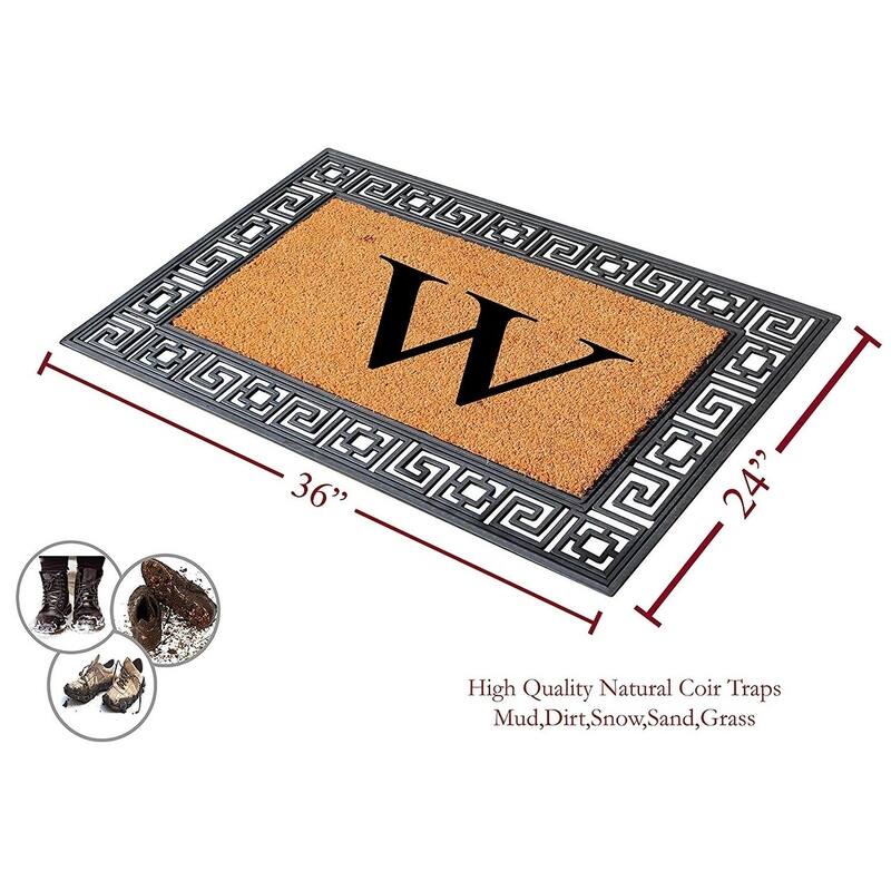 A1HC First Impressions Rubber and Coir Greek Key Border 24" X 36", Heavy Duty, Outdoor Monogrammed Doormat