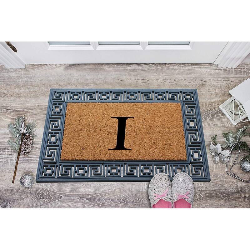 A1HC First Impressions Rubber and Coir Greek Key Border 24" X 36", Heavy Duty, Outdoor Monogrammed Doormat
