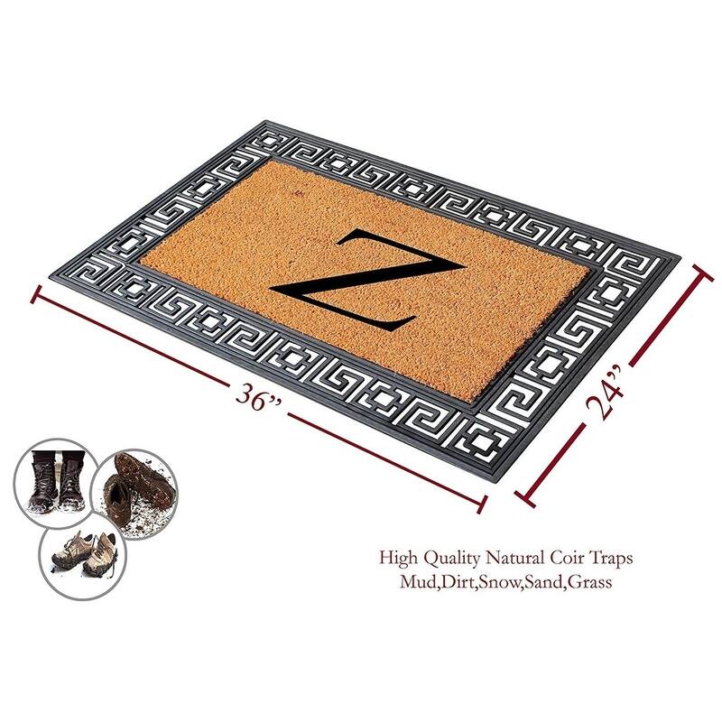 A1HC First Impressions Rubber and Coir Greek Key Border 24" X 36", Heavy Duty, Outdoor Monogrammed Doormat