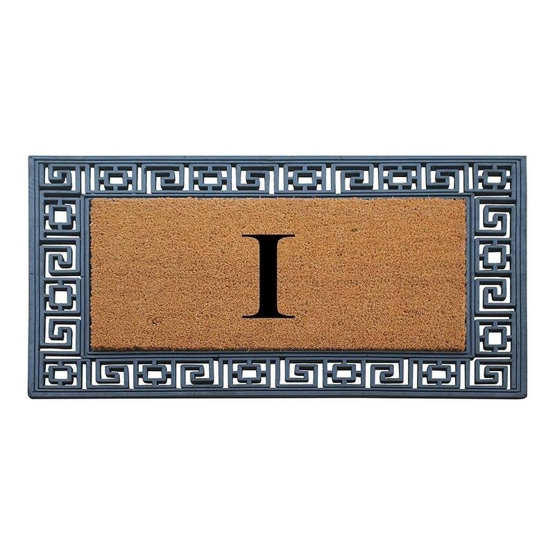 A1HC First Impressions Rubber and Coir Greek Key Border 24" X 36", Heavy Duty, Outdoor Monogrammed Doormat - Monogrammed I