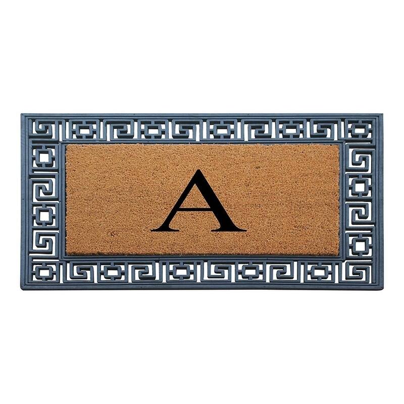 A1HC First Impressions Rubber and Coir Greek Key Border 24" X 36", Heavy Duty, Outdoor Monogrammed Doormat