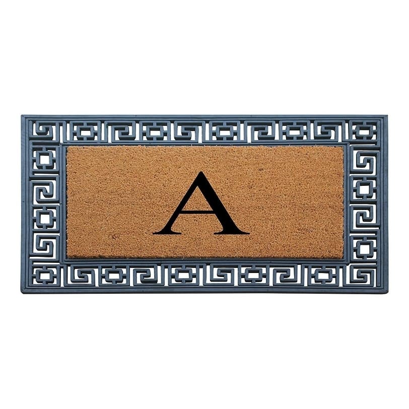 A1HC First Impressions Rubber and Coir Greek Key Border 24" X 36", Heavy Duty, Outdoor Monogrammed Doormat