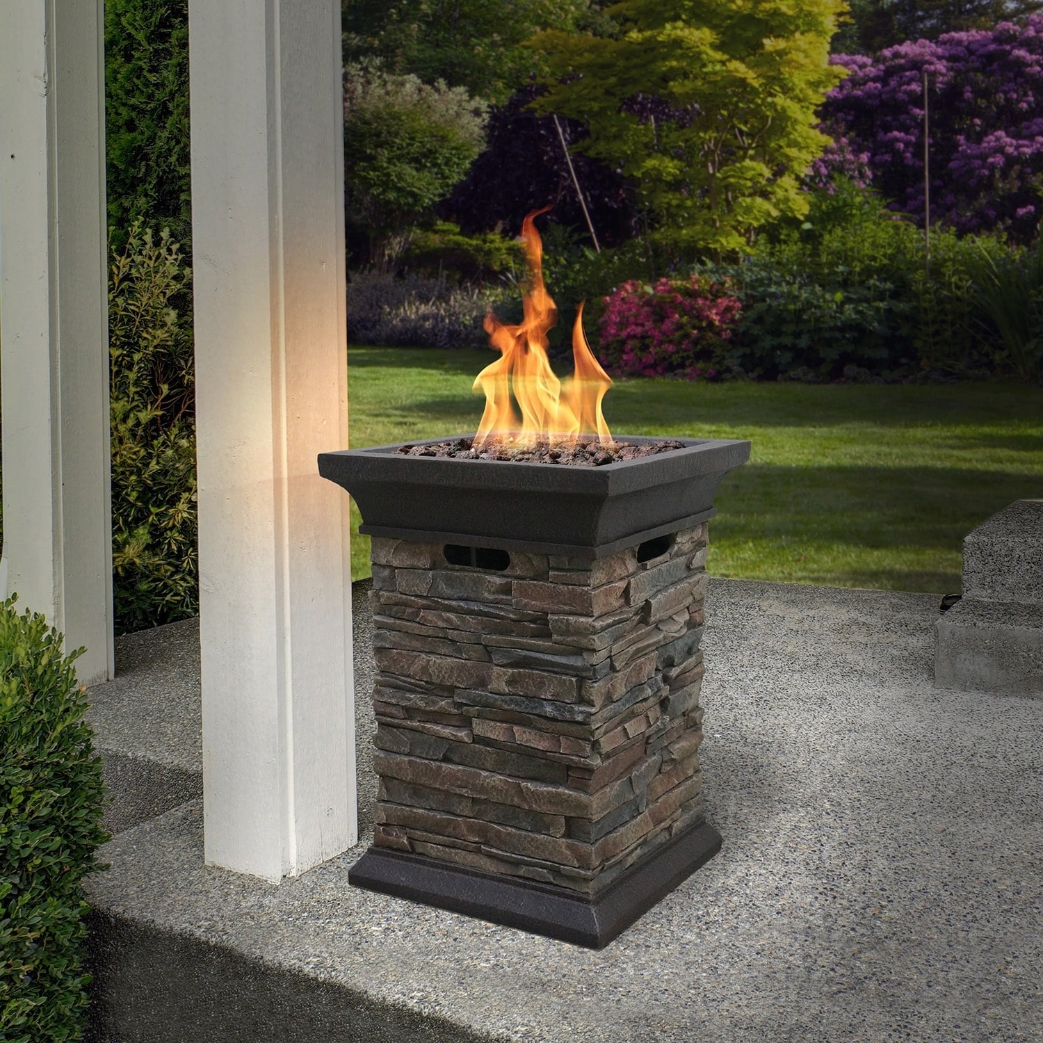 Shop Bond Summit Stone Square Column Gas Fire Pit Free Shipping