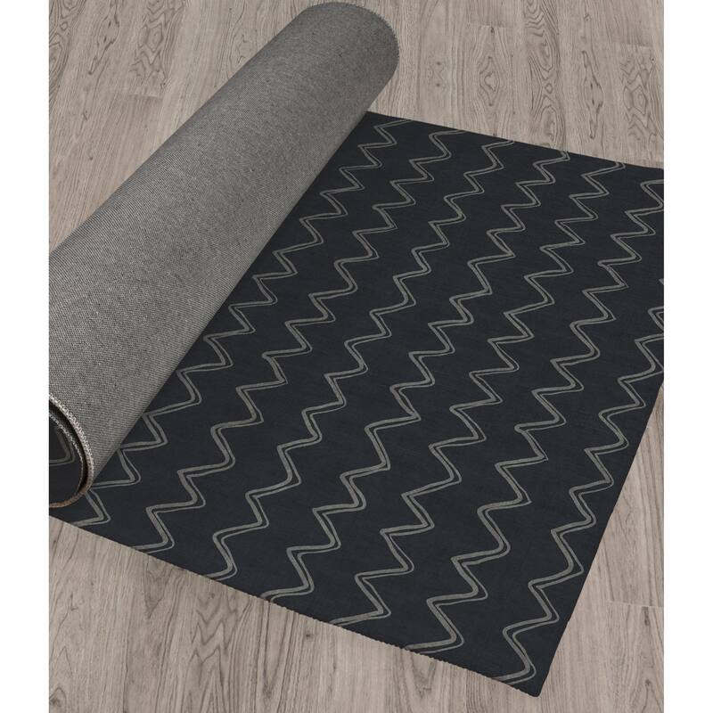 Moroccan Horizontal Stripe Charcoal Area Rug By Kavka Designs - Bed 