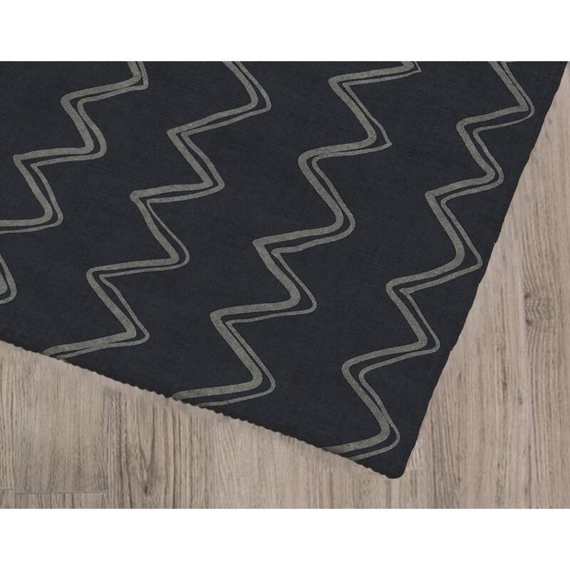 Moroccan Horizontal Stripe Charcoal Area Rug By Kavka Designs - Bed 