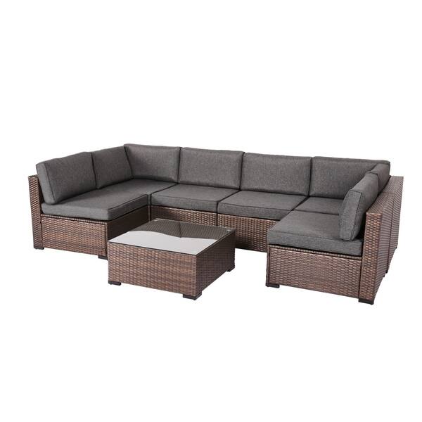 Shop Kinbor 7 Piece Outdoor Patio Furniture Rattan Wicker Sofa