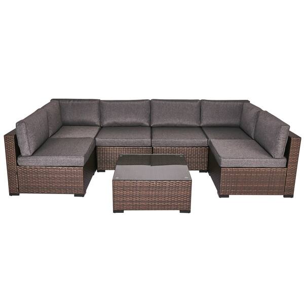 Shop Kinbor 7 Piece Outdoor Patio Furniture Rattan Wicker Sofa