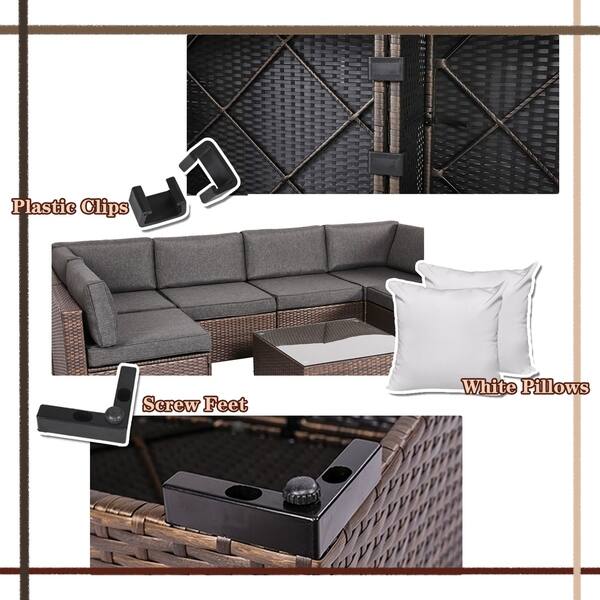 Shop Kinbor 7 Piece Outdoor Patio Furniture Rattan Wicker Sofa