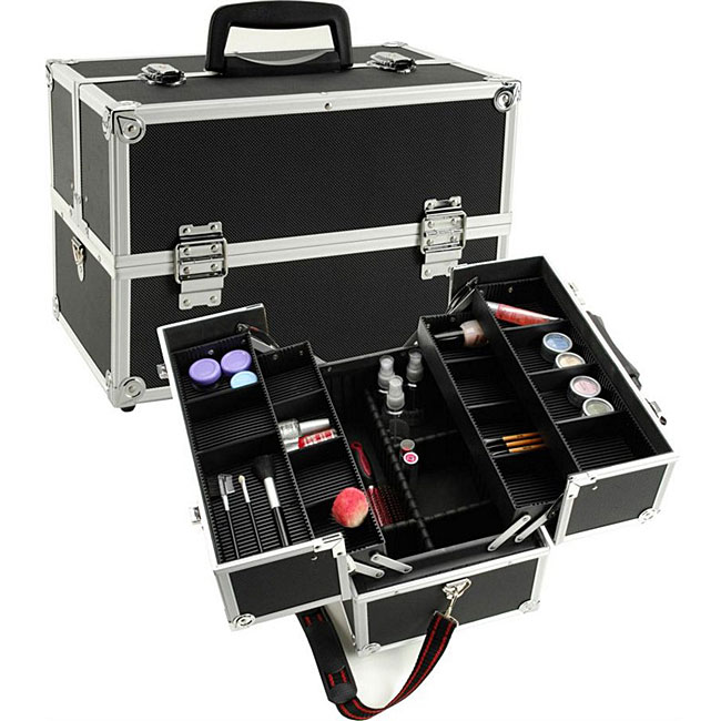 Black Aluminum Makeup Train Case with Dividers - Overstock™ Shopping ...