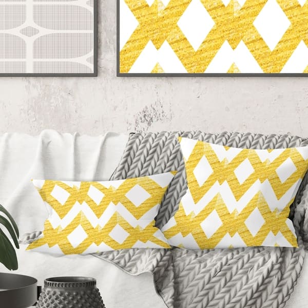 slide 2 of 3, Designart 'Gold glittering lines pattern' Mid-Century Modern Throw Pillow