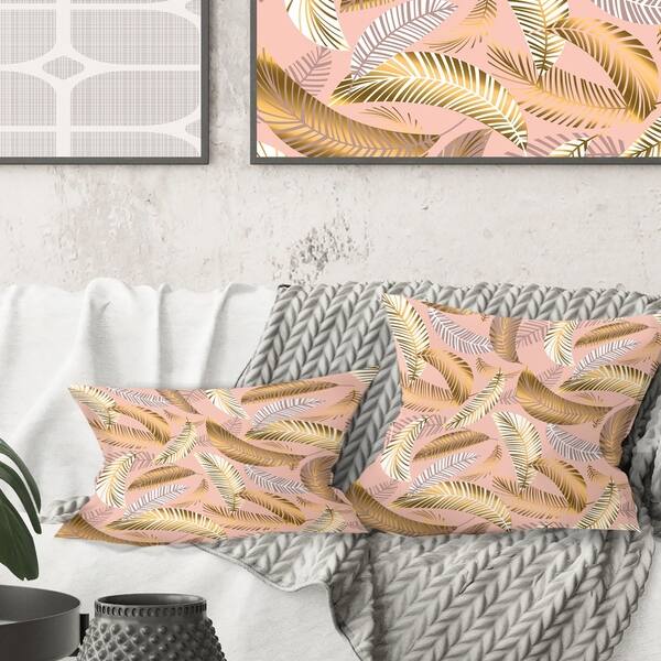 slide 2 of 3, Designart 'Golden Tropical Pattern V' Mid-Century Modern Throw Pillow