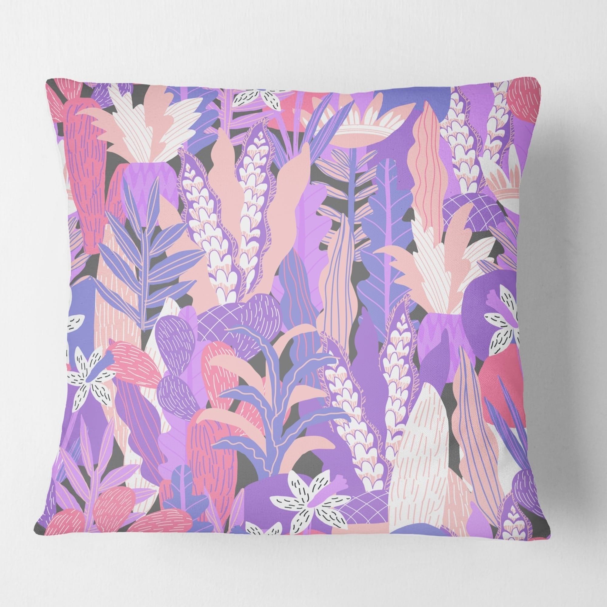 Designart Fantasy Flowers In Purple Mid Century Modern Throw Pillow