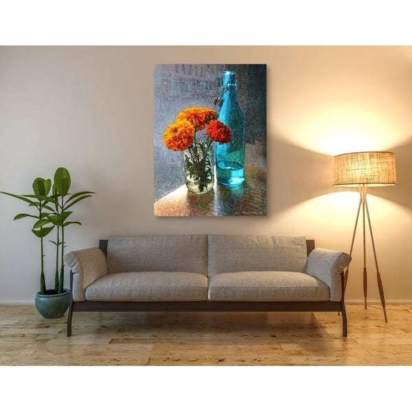 Epic Graffiti 'Aqua Bottle Marigolds Cafe' by Chris Vest, Giclee Canvas Wall Art, 12"x16"