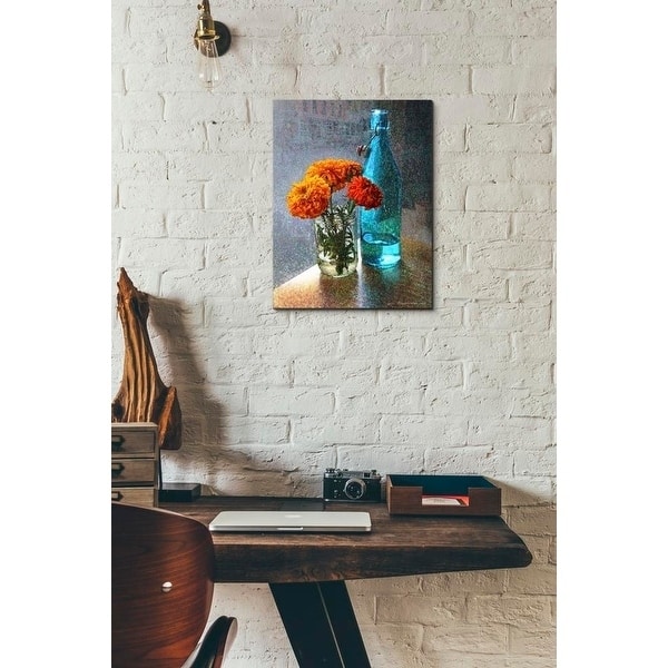 Epic Graffiti 'Aqua Bottle Marigolds Cafe' by Chris Vest, Giclee Canvas Wall Art, 12"x16"