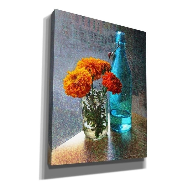 Epic Graffiti 'Aqua Bottle Marigolds Cafe' by Chris Vest, Giclee Canvas Wall Art, 12"x16"