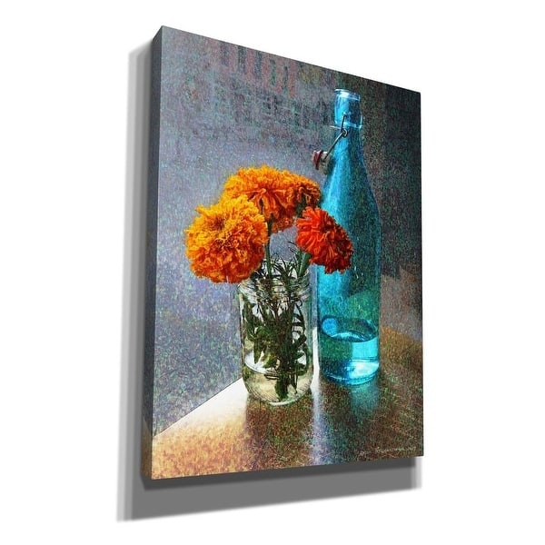 Epic Graffiti 'Aqua Bottle Marigolds Cafe' by Chris Vest, Giclee Canvas Wall Art, 12"x16"