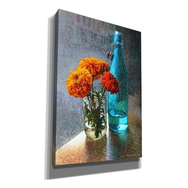Epic Graffiti 'Aqua Bottle Marigolds Cafe' by Chris Vest, Giclee Canvas Wall Art, 12"x16"