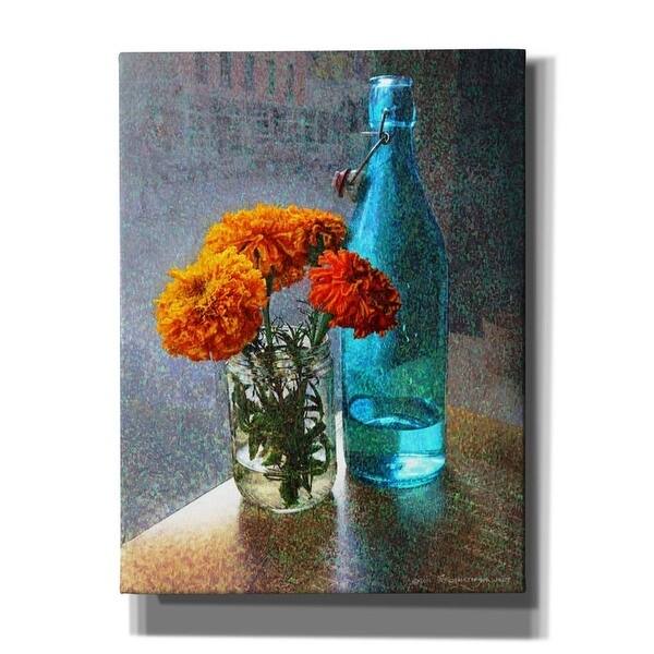 Epic Graffiti 'Aqua Bottle Marigolds Cafe' by Chris Vest, Giclee Canvas Wall Art, 12"x16"