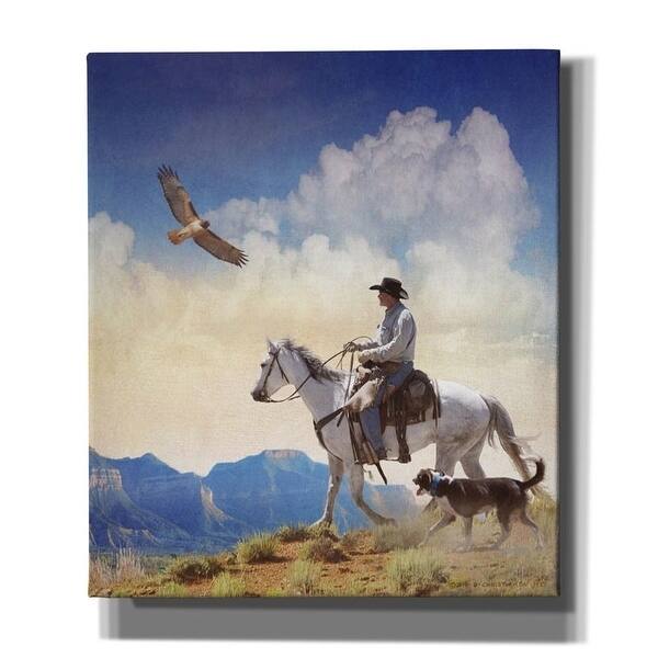 Epic Graffiti 'Cowboy with Dog and Hawk' by Chris Vest, Giclee Canvas Wall Art, 12"x16" - 26 x 30