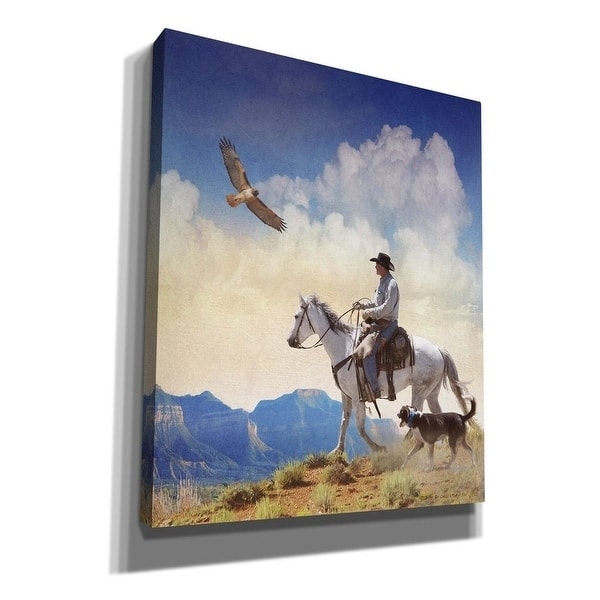 Epic Graffiti 'Cowboy with Dog and Hawk' by Chris Vest, Giclee Canvas Wall Art, 12"x16"
