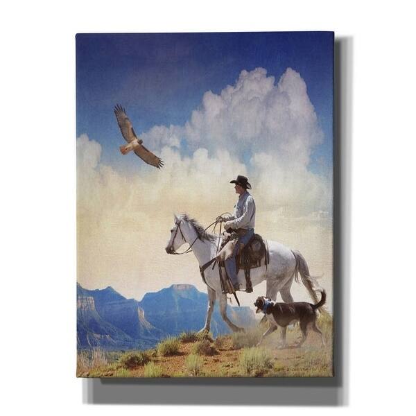 Epic Graffiti 'Cowboy with Dog and Hawk' by Chris Vest, Giclee Canvas Wall Art, 12"x16"