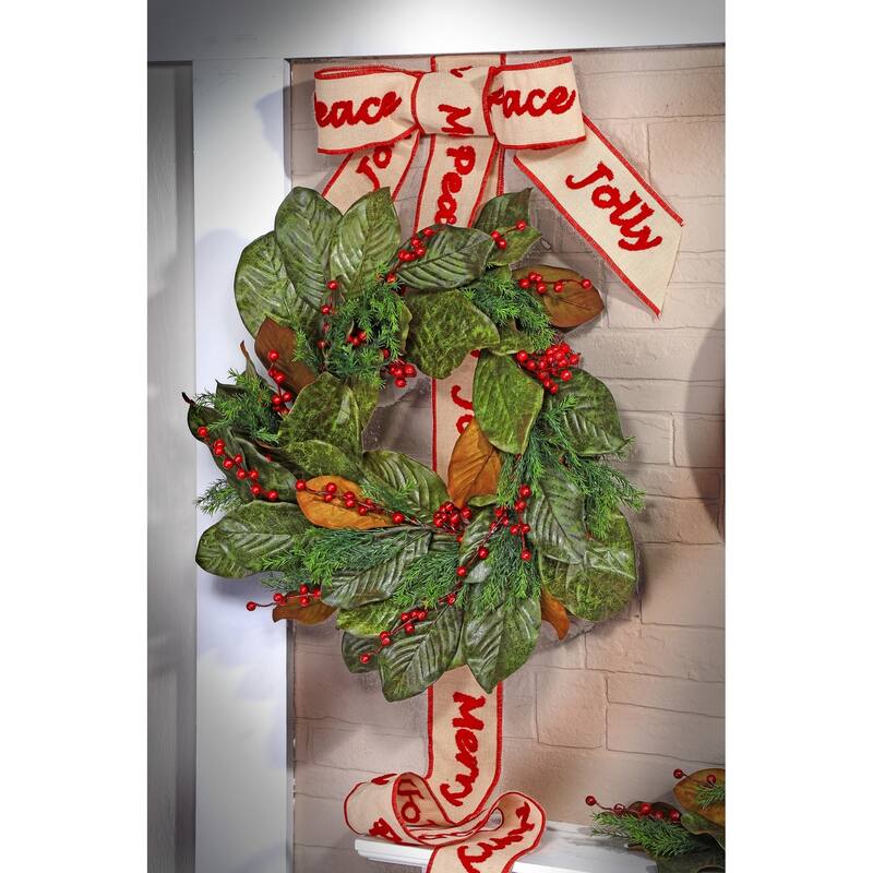 26" Waterproof Berry Magnolia Leaf Wreath