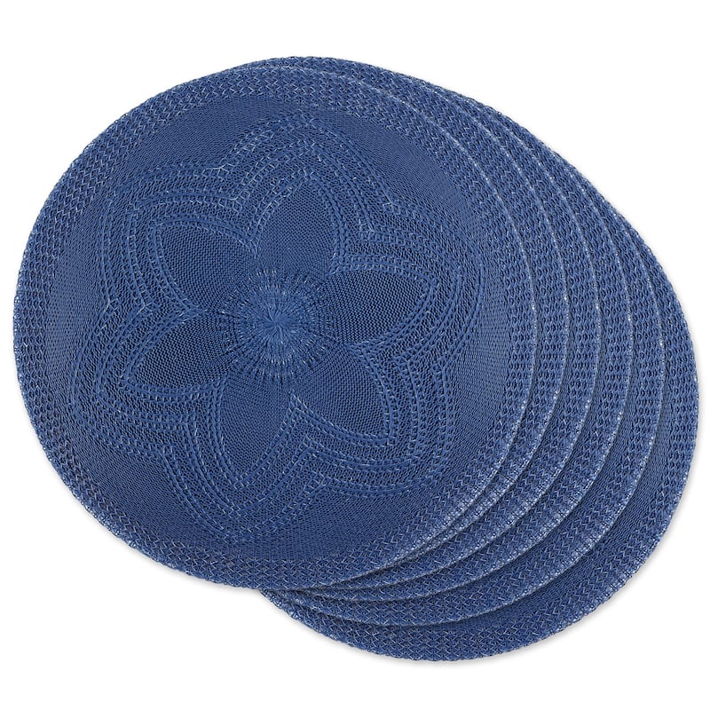 Porch & Den Crestdale Floral Woven Round Placemat (Set of 6) - Blue