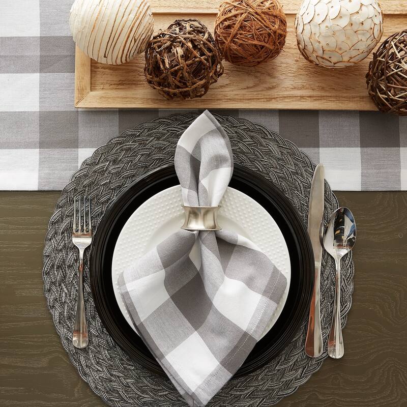 DII Gray & White Buffalo Check Napkin Set/6