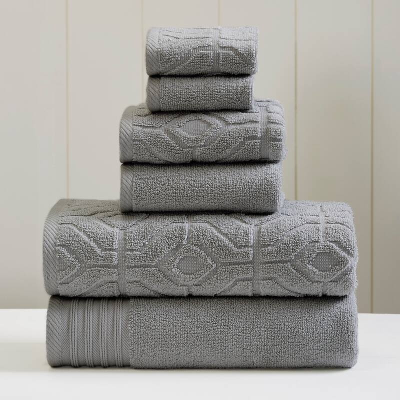 Modern Threads 6-Piece Yarn Dyed Diamond Gate Jacquard Towel Set - Charcoal