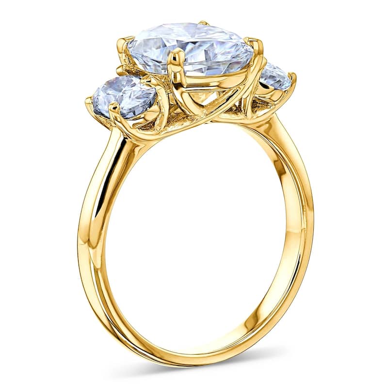 Kobelli 4 Carats Moissanite 14k Solid Gold Oval 3-Stone Plain Band Elena Engagement Ring