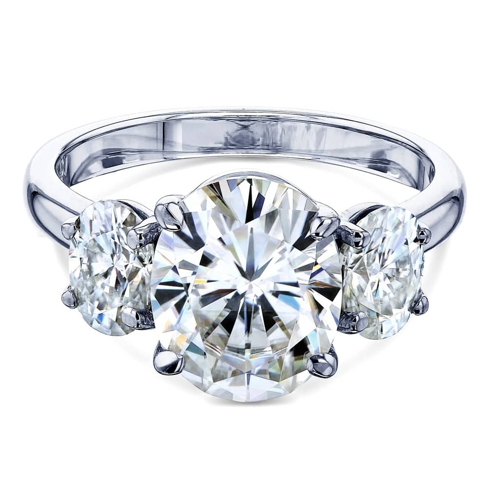 Kobelli 4 Carats Moissanite 14k Solid Gold Oval 3-Stone Plain Band Elena Engagement Ring