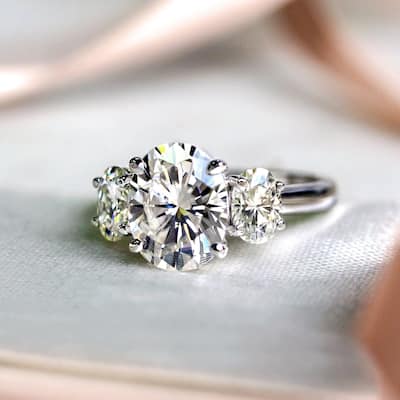 Kobelli 4 Carats Moissanite 14k Solid Gold Oval 3-Stone Plain Band Elena Engagement Ring