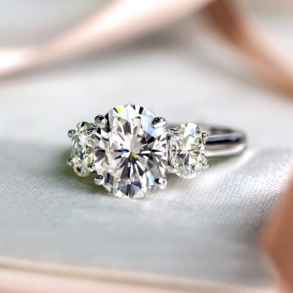 Kobelli 4 Carats Moissanite 14k Solid Gold Oval 3-Stone Plain Band Elena Engagement Ring