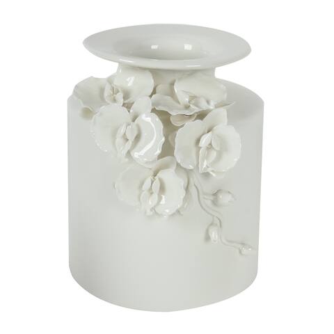 A&B Home Seaford 9-inch Gloss White Floral Pot Vase