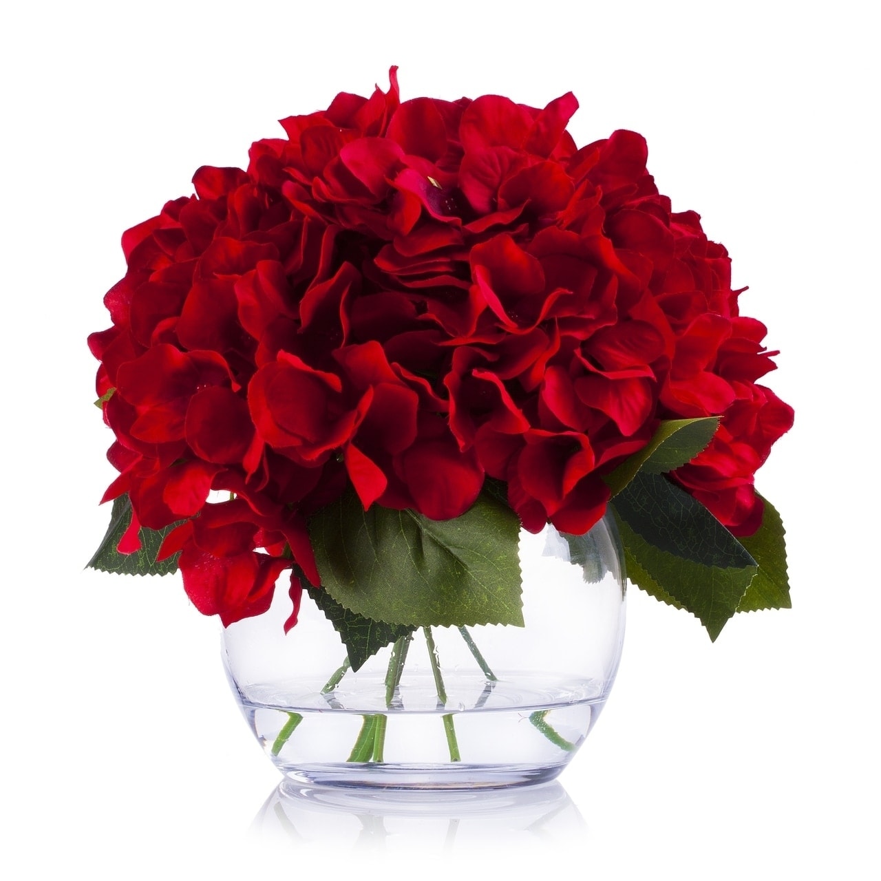 Enova Home Red Silk Hydrangea Flower Arrangement In Clear White Vase With Faux Water For Home Wedding Centerpiece Overstock 29071285