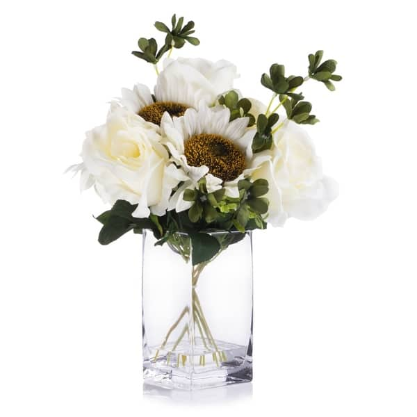 Shop Enova Home Cream Silk Rose And Sunflower Mixed Arrangement In