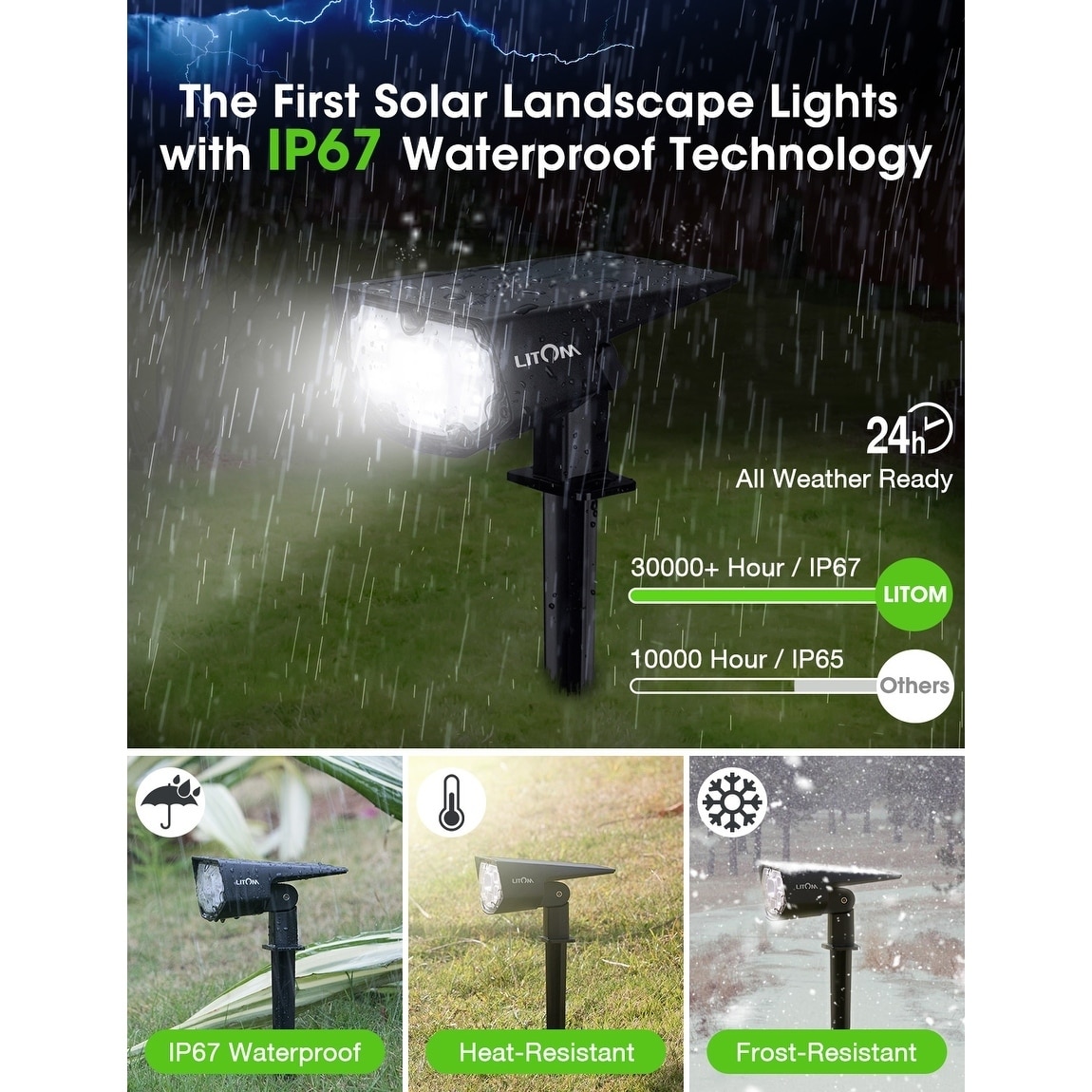 IP67 Waterproof Solar Powered Wall Lights 2-in-1 Wireless Outdoor Solar Landscaping Lights for Yard Garden Driveway Porch Walkway Patio 2 Pack Bronze-Colored LITOM 12 LEDs Solar Landscape Spotlights