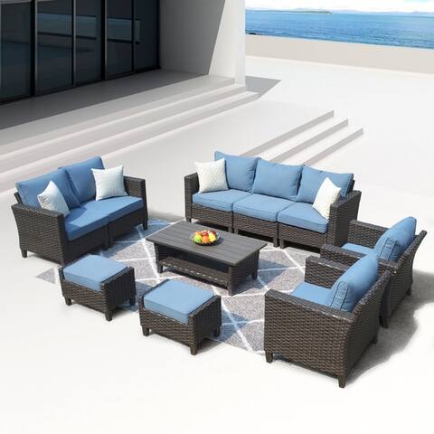Ovios Patio furniture Outdoor Furniture Sets High Back Wicker Furniture sectional 10 Pieces Set with Table and Waterproof Covers