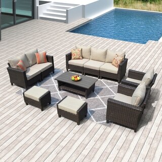 Ovios High Back Wicker 10 Pieces Outdoor Patio Sofa Set with Waterproof Covers