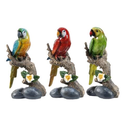 Brown and Multi-Color 7-inch Macaw on Branch (Set of Three)