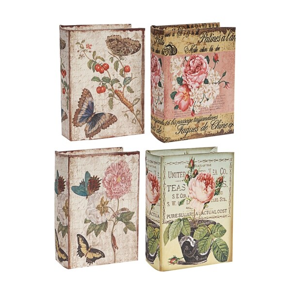White and Multi-Color 6-inch Decorative Book Boxes (Set of Four)