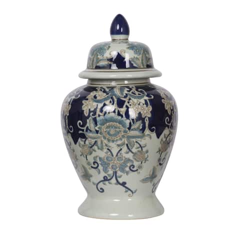 Bryn 17-inch Blue, Gold and White Ginger Jar