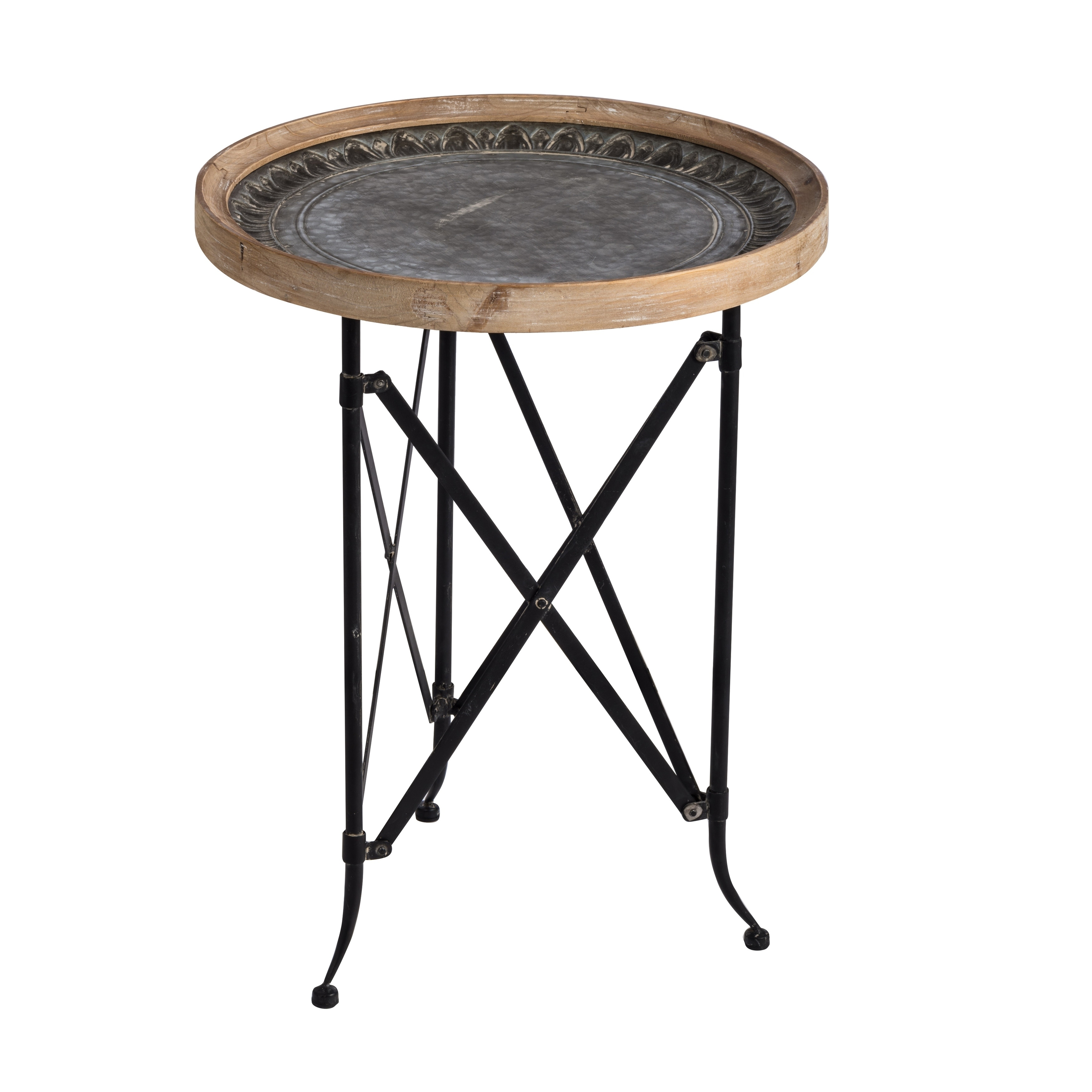 Natural And Black 24 Inch Classic Vintage Wood And Metal Round Side Table Today