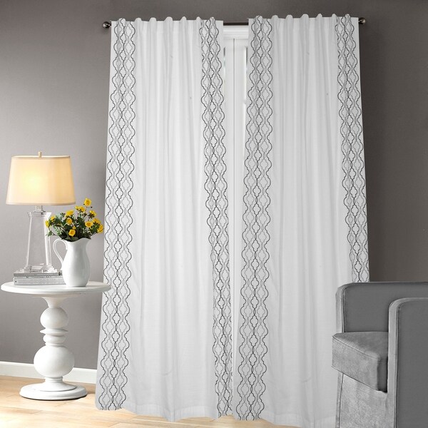 Shop Copper Grove Sloten White and Grey Quatrefoil Cotton Curtain