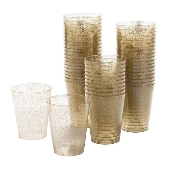 20 Pack Gold Glitter Plastic Cups 9 oz Clear Plastic Cups Tumblers