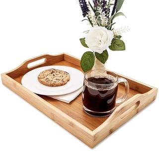 Juvale Wood Food Serving Tray with Handles, 16 x 11 x 2", Serve Coffee, Tea