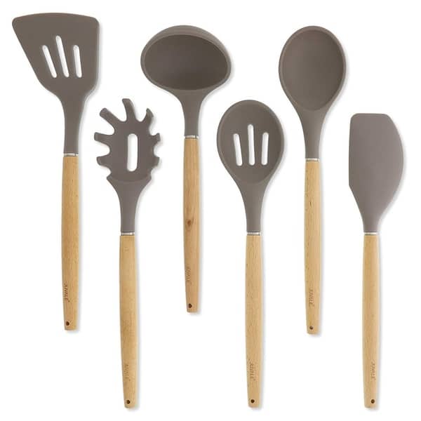 Bamboo Non Stick Silicone Kitchen Utensil Cooking Tools 7 Piece Set With Holder Overstock 29074068