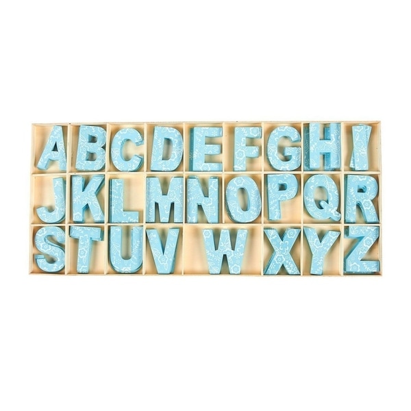 104 Piece Set Wooden Letters with Storage Tray - 4 Piece Each Letter, Blue
