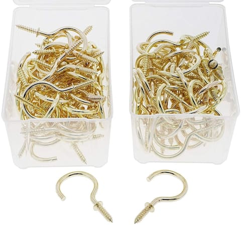 Genie Crafts 100 Pack 45mm Gold Metal Screw in Hooks for Wall Hanging Plant Hats
